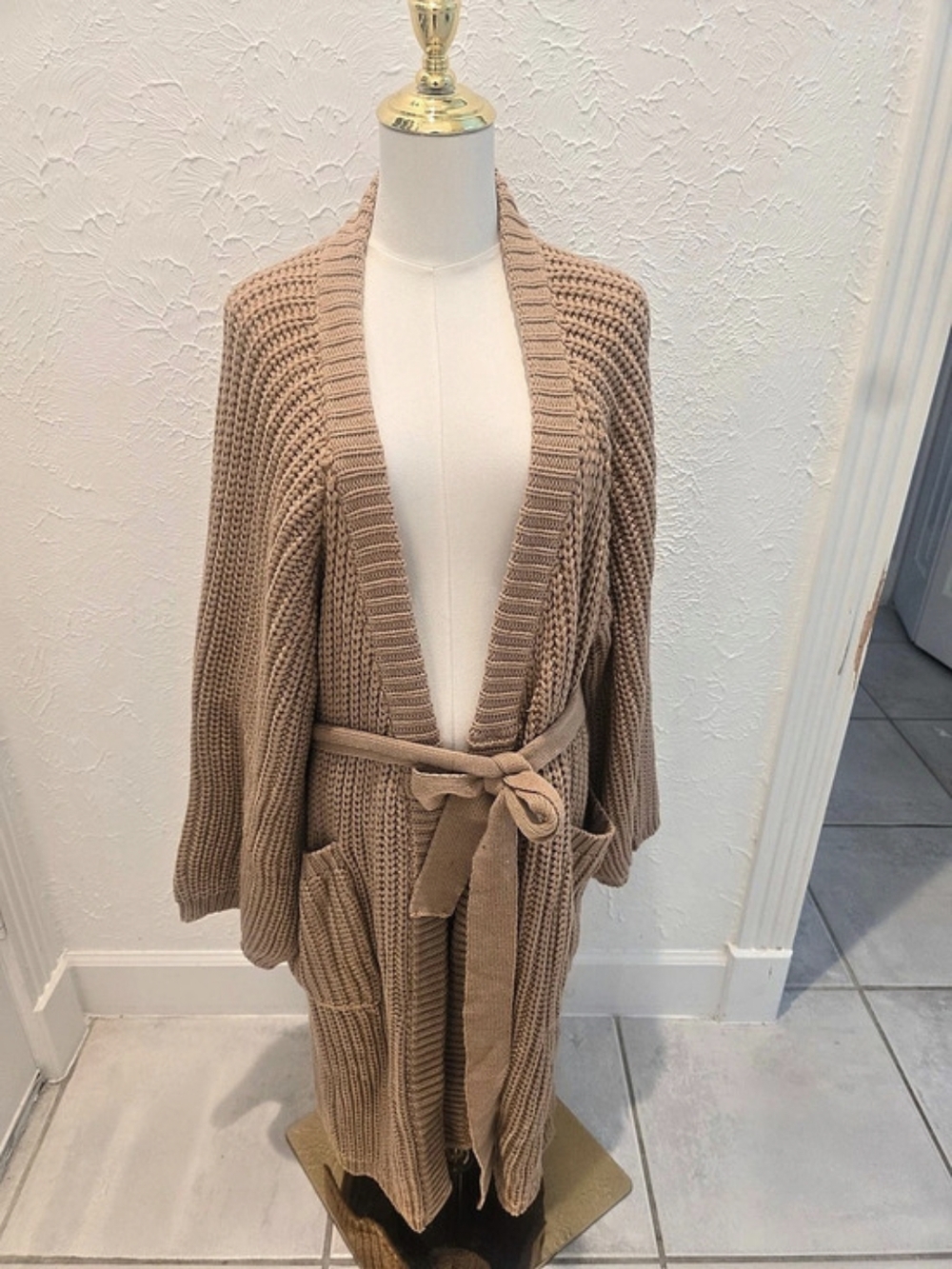 Sweet Generis Chunky Knit Belted Cardigan Sweater M/L Camel Tan